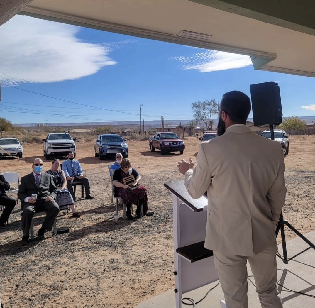 An early outdoor service at Victory Baptist Church in Tuba City